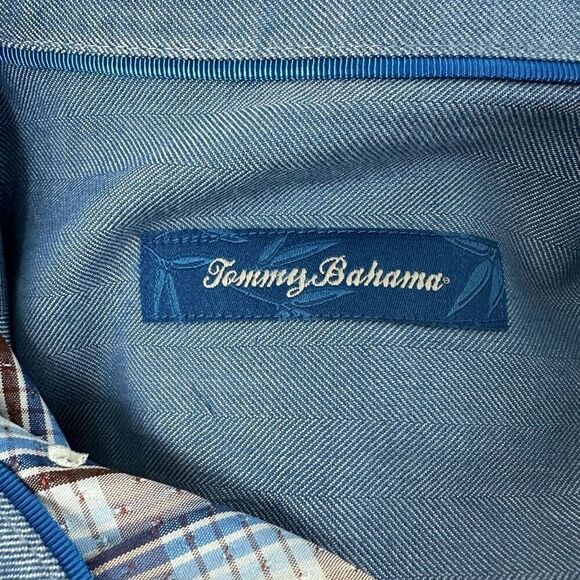 Tommy Bahama Men's XL 100% Silk Long Sleeve Button Up Blue Brown Dot Plaid Fall - Picture 4 of 9